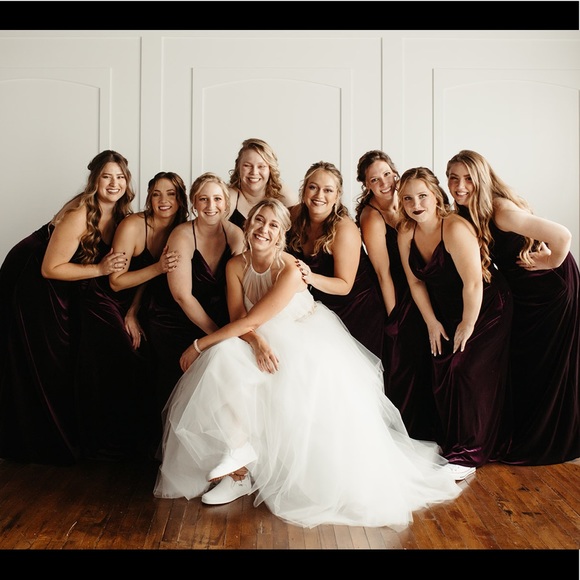 Plum/eggplant velvet stretch bridesmaid dress - Picture 4 of 7